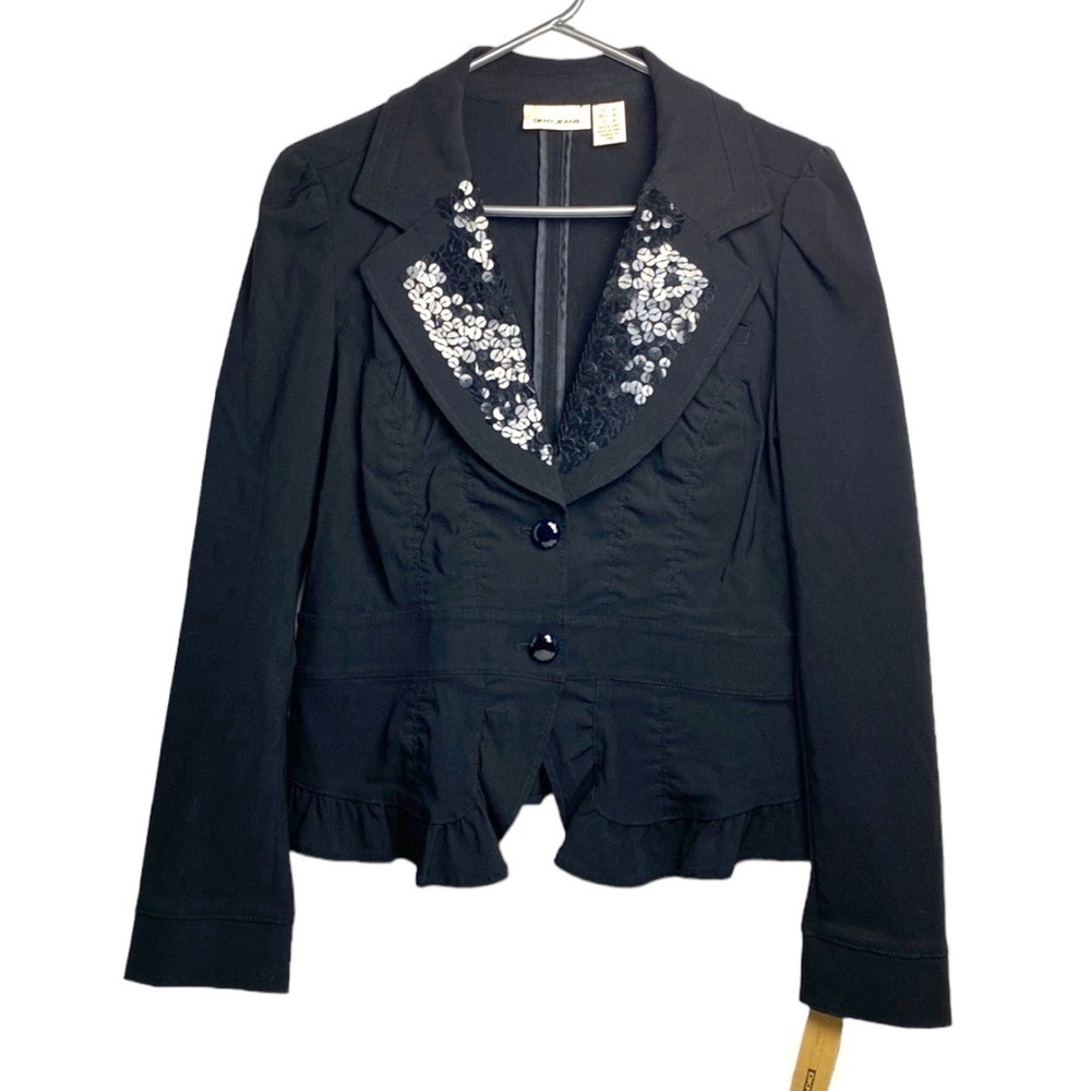 Dnky Jeans Stretch Embellished Lapel Collar Black Long Sleeve Blazer Size Medium